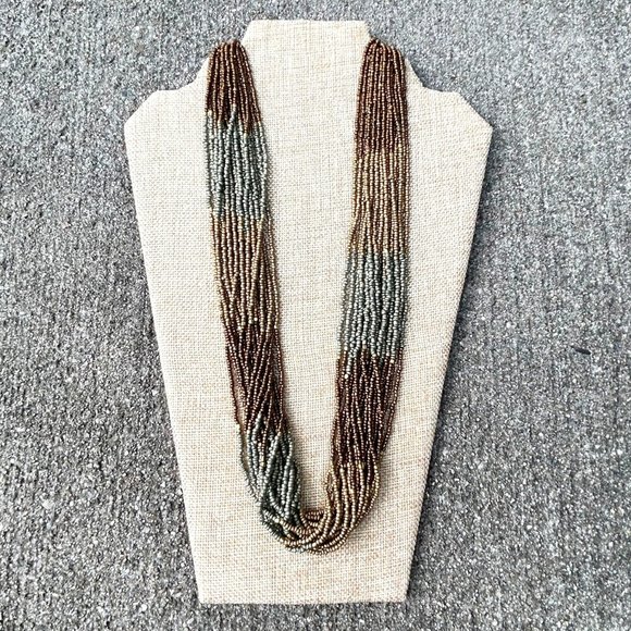 Jewelry - Green, Tan and Brown Glass Seed Beaded Necklace